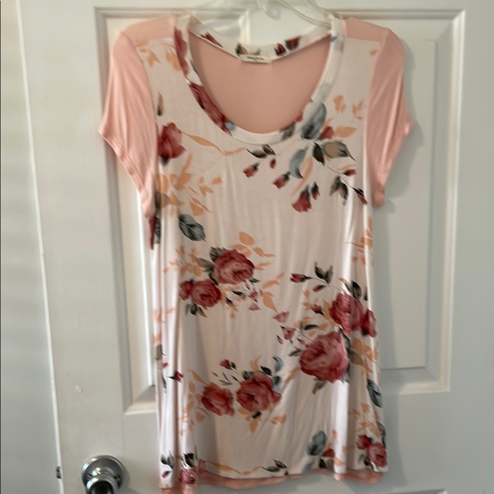 12 Pm By Mon Ami Pink Floral Short Sleeve T-Shirt